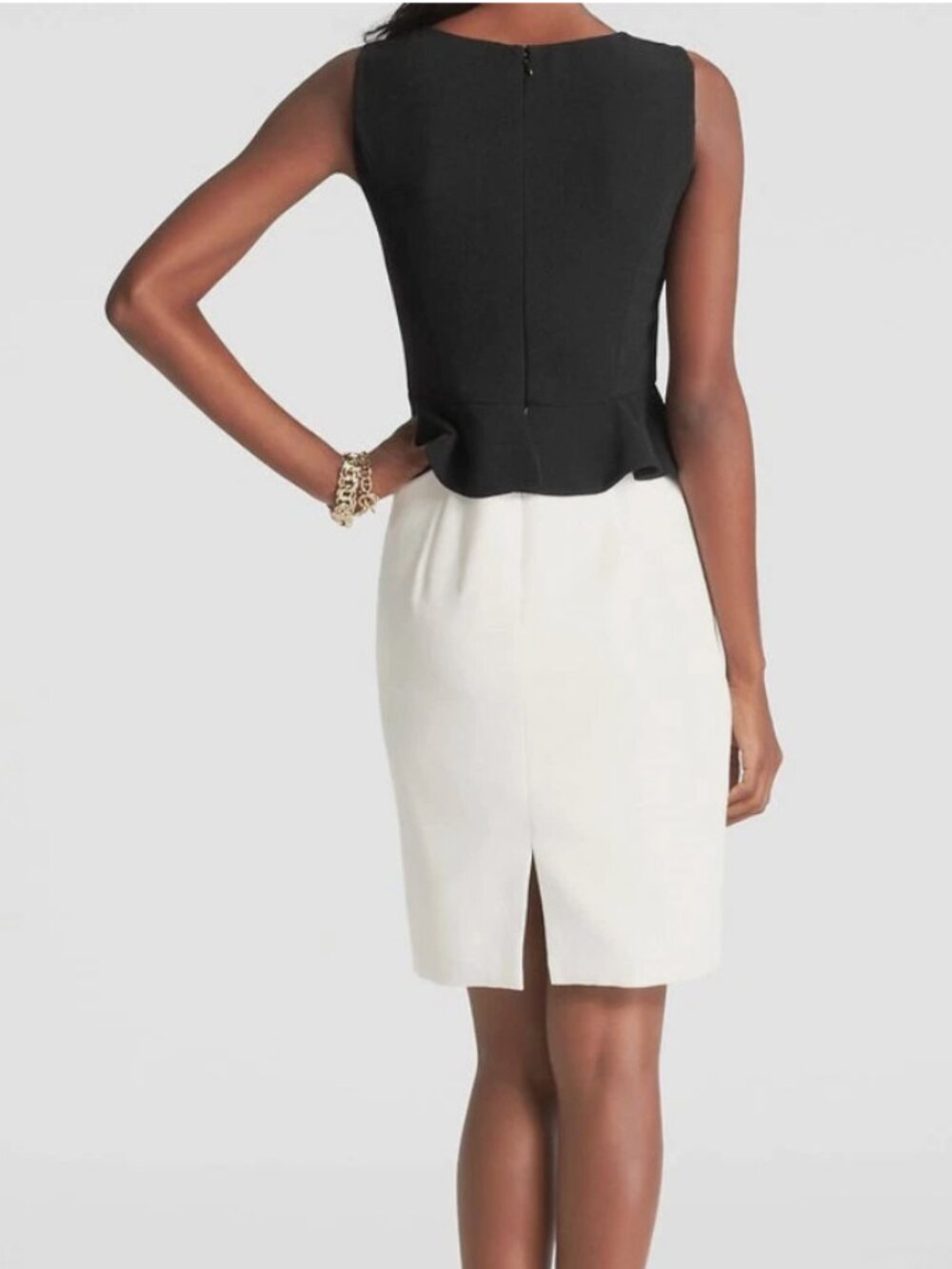 Ann Taylor Black Peplum V-Neck Midi Dress with White Skirt